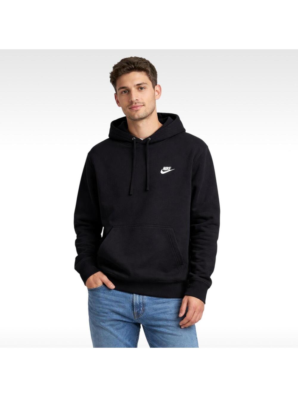 Nike Fleece Pullover Hoodie Black Mens Medium - Kangaroo Pocket